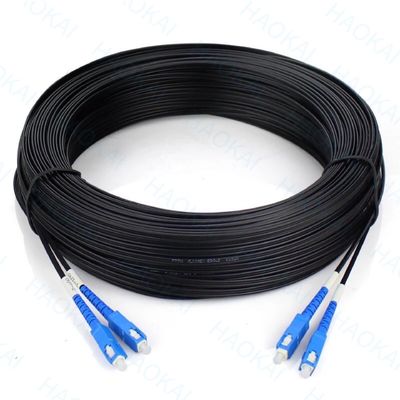 Zewnętrzny FTTH Patch Cord 2core Steel Wire Drop Fiber Optical Cable 2SC-2SC Connector