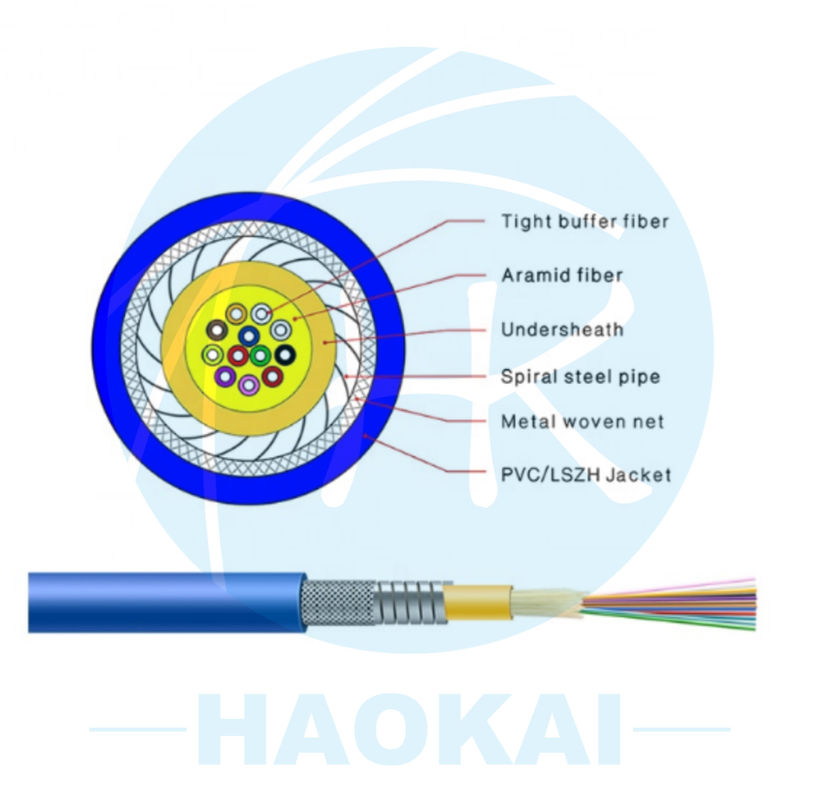 GJFXH Simplex Armoured Indoor Drop Fiber Cable G657A2 1core z przędzy Kevlar