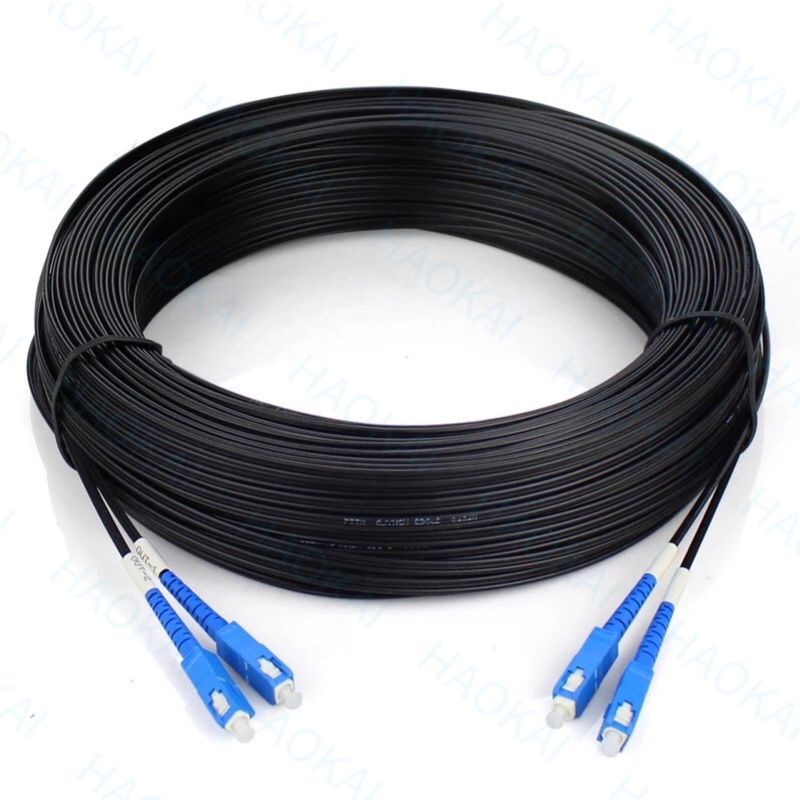 Zewnętrzny FTTH Patch Cord 2core Steel Wire Drop Fiber Optical Cable 2SC-2SC Connector